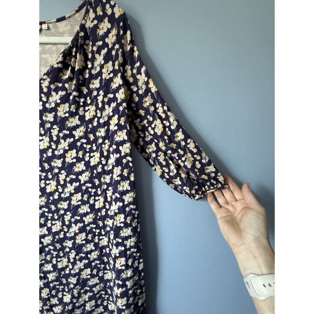 Boden Deep Purple Floral Dress Midi Ruffle Button Closure Size 10L 100% Viscose - Picture 4 of 8